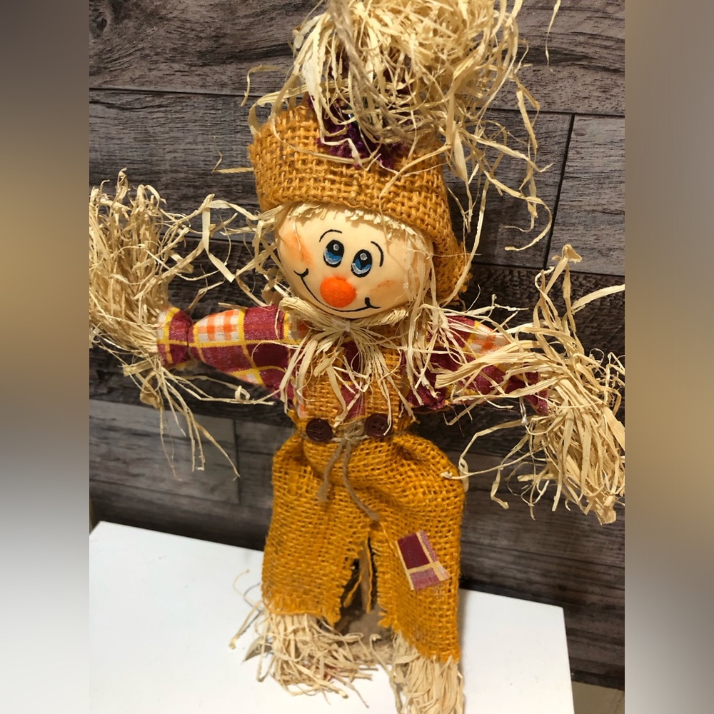 Free Standing Burlap Scarecrow “Orange”